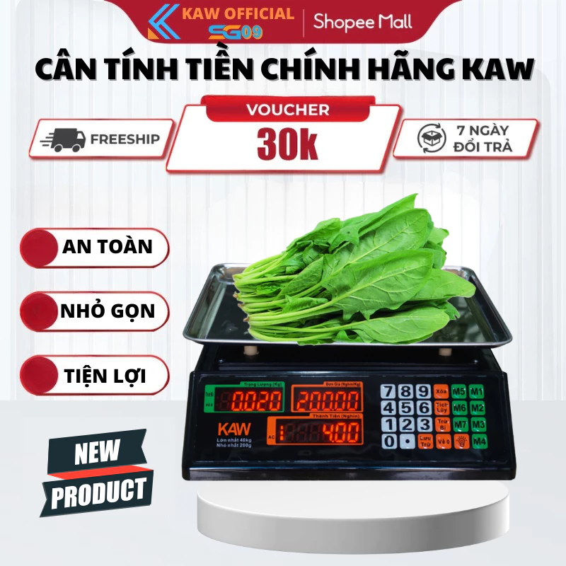 Cân Điện Tử Tính Tiền KAW, Tiếng Việt 2 Mặt Hiển Thị Chống Nước, Dễ Sử Dụng, Chính Xác, Pin Khỏe