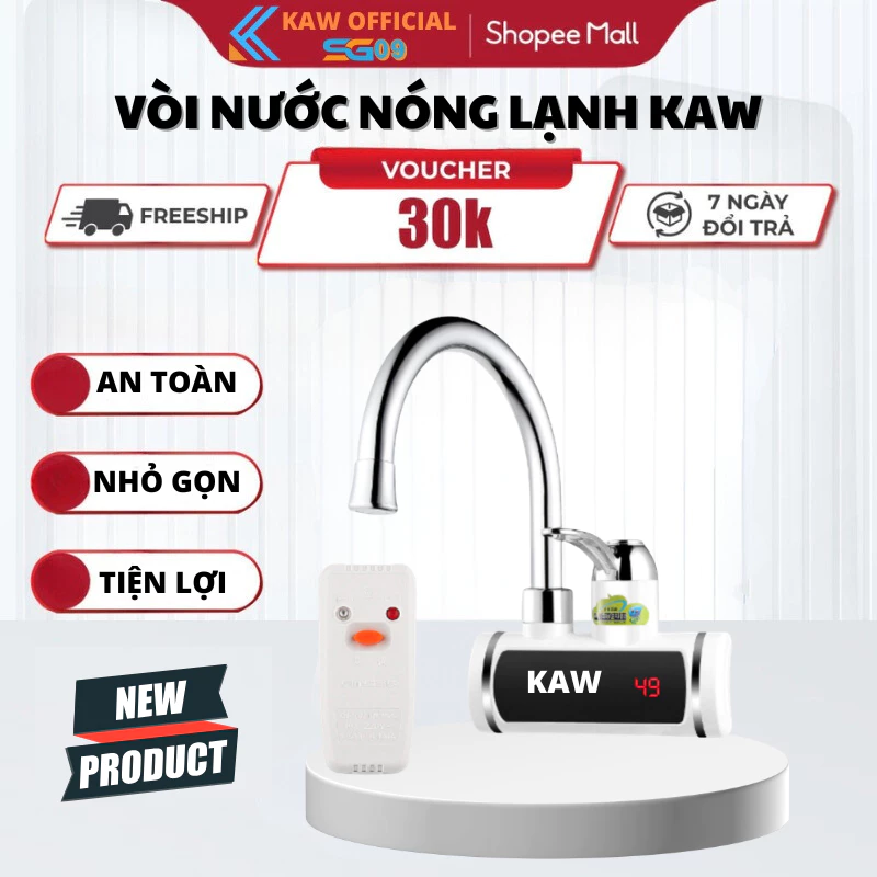 Máy Nước Nóng Lạnh Lắp Đặt Tại Vòi KAW , Chất Liệu Cao Cấp Cách Điện, Cảm Biến Chống Giật, BH 12TH