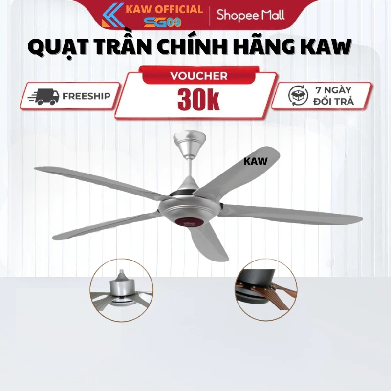 Quạt Trần 5 Cánh TLC KAW Hàng Chính Hãng, 5 Cấp Độ , Công Suất 100W, Tiết Kiệm Điện Bảo Hành 5 Năm