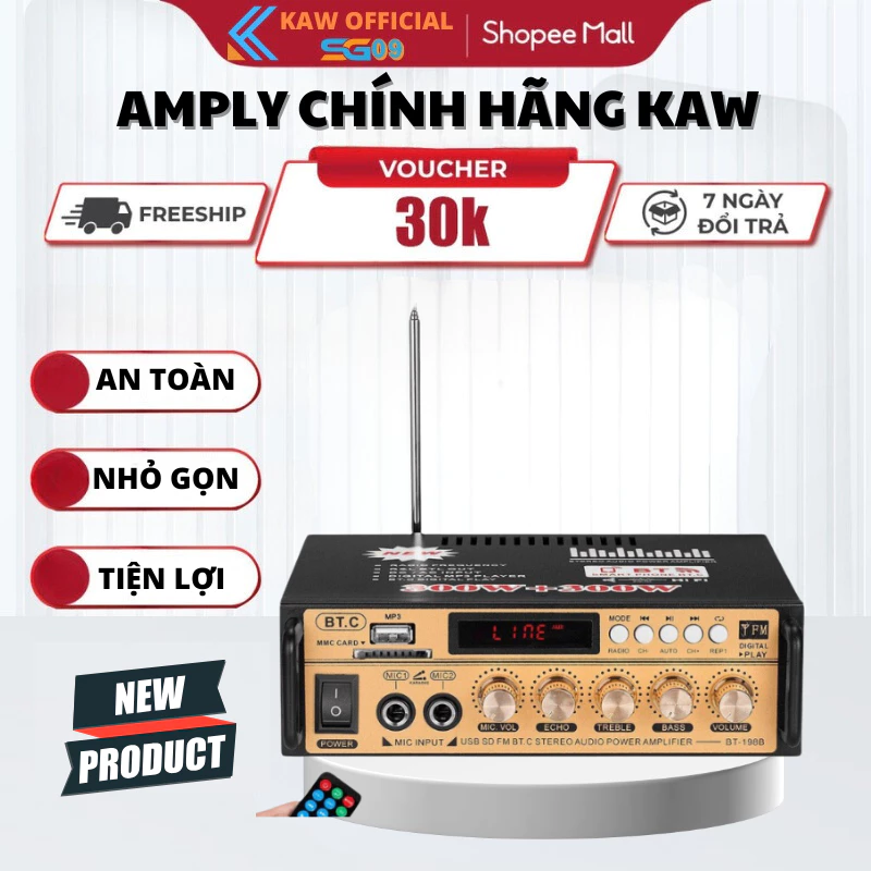 Amply karaoke KAW, Chất Lượng Âm Thanh Tốt, Kết Nối Không Dây Bluetooh, Bảo Hành 12 Tháng