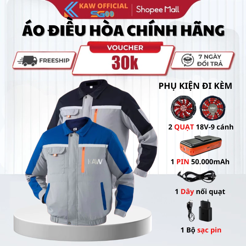 Áo Điều Hòa KAW Chính Hãng Pin  Sử Dụng 10-12H Quạt Mát , Chống Nắng Bh 12 Tháng