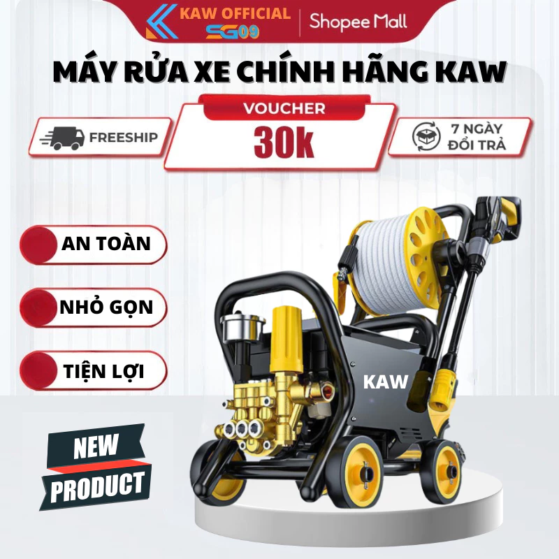 Máy Rửa Xe Công Nghiệp KAW Áp Lực Cao Công Suất Lớn 2400W, Tia 10m, Dây Ra Vào 20M, BH 16 Tháng