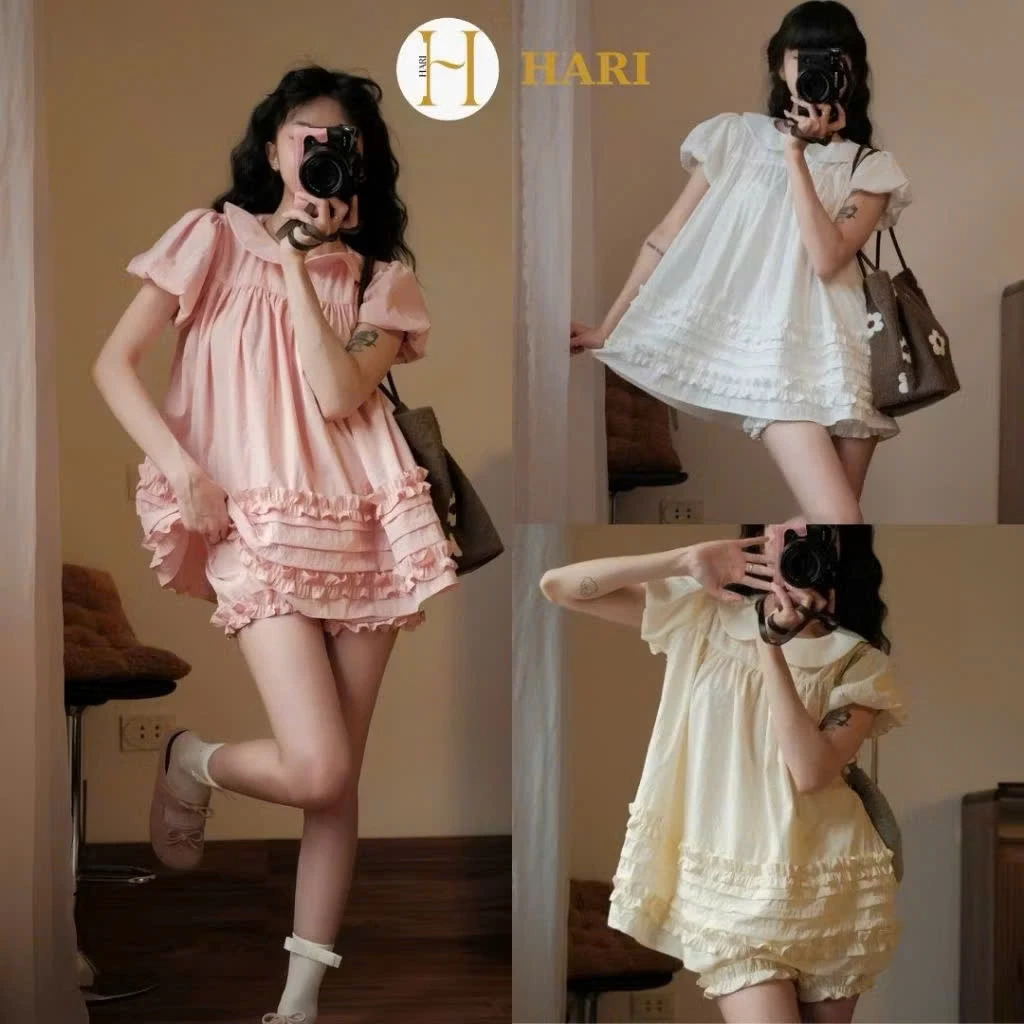 Áo sơ mi nữ Hari cổ sen viền bèo phong cách tiểu thư Hàn Quốc form rộng xinh xắn 256