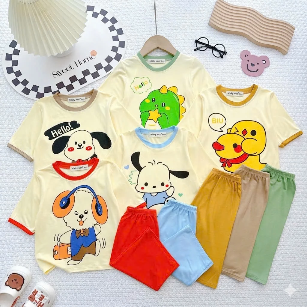 [ 9-25 ký ] Bộ lửng Thun Lạnh mền mịn mát mặc mùa hè mặc đi học mặc ở nhà cho bé trai bé gái  cao 1m24cm