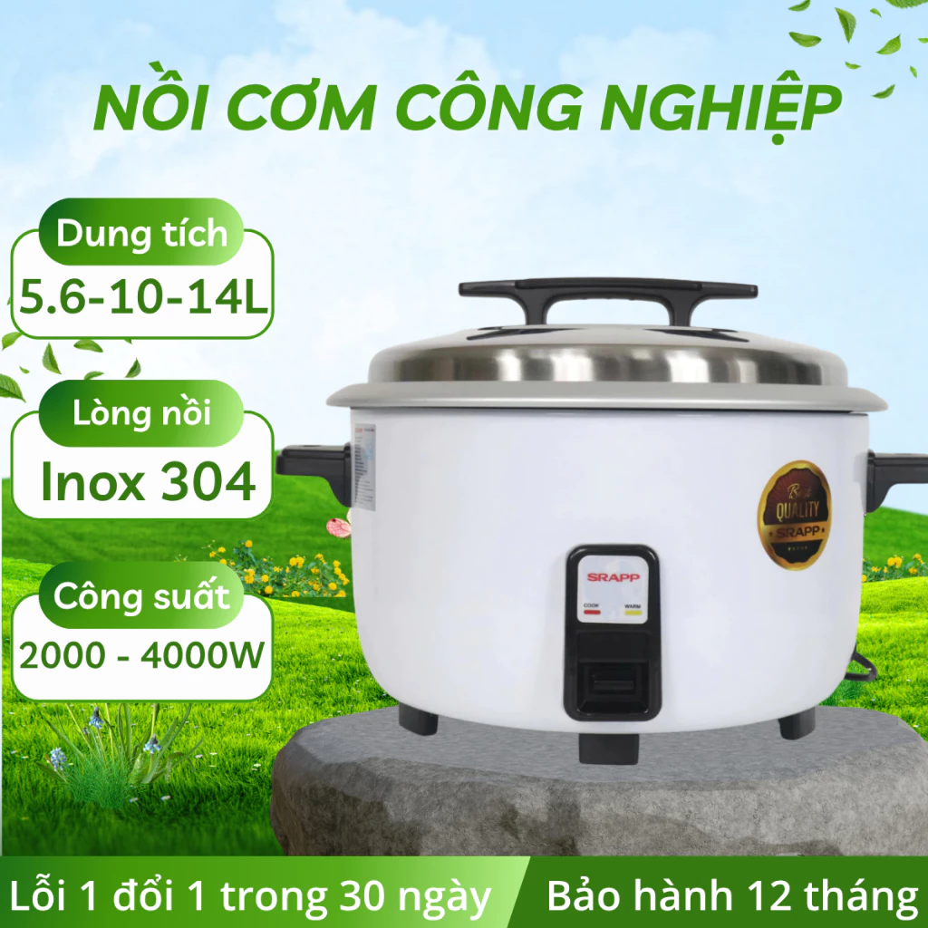 Nồi cơm điện công nghiệp SRAPP công suất 4000W, nồi cơm dung tích lớn 10L, 14L siêu to khổng lồ