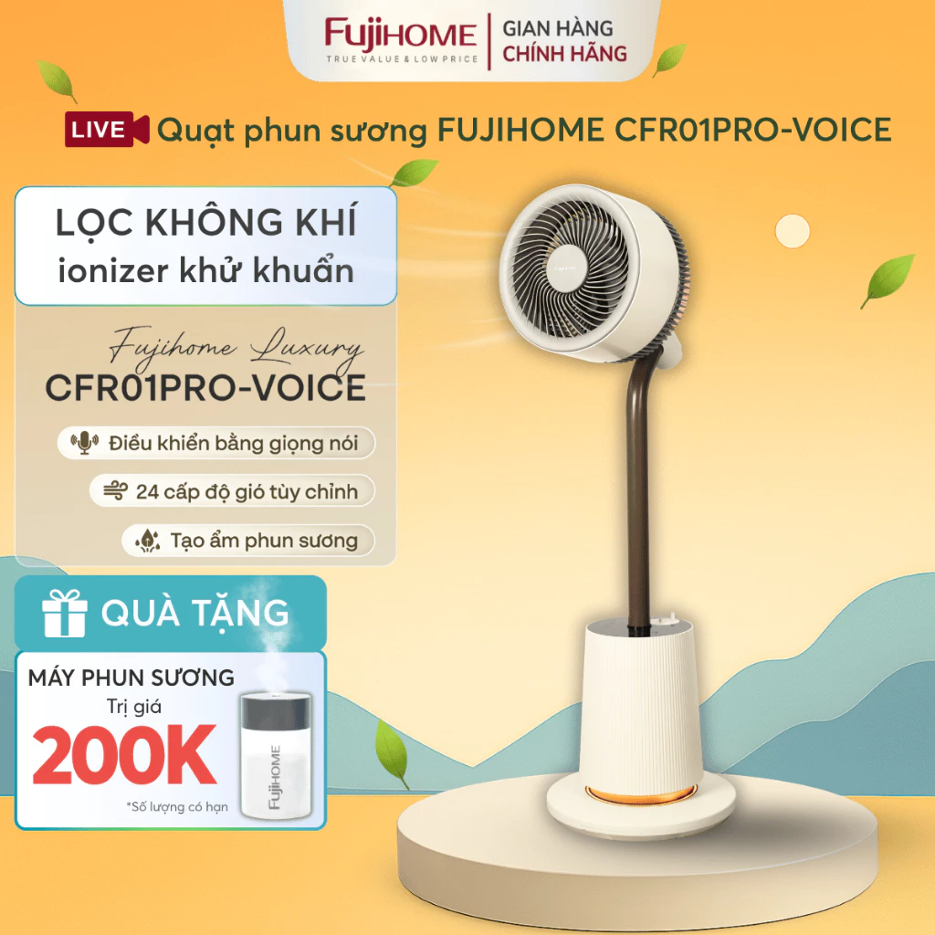 Quạt đối lưu thông minh điều khiển giọng nói có phun sương, Nhập Khẩu FUJIHOME CFR01PRO-VOICE
