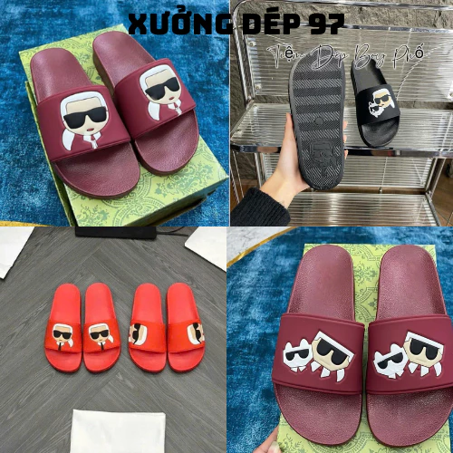 Dép quai ngang K.A.R.L Hàng Siêu Cấp Đế Đỏ Dập Nổi Logo Chuẩn AU-Dép K.A.R.L Chuẩn Hình Full Logo