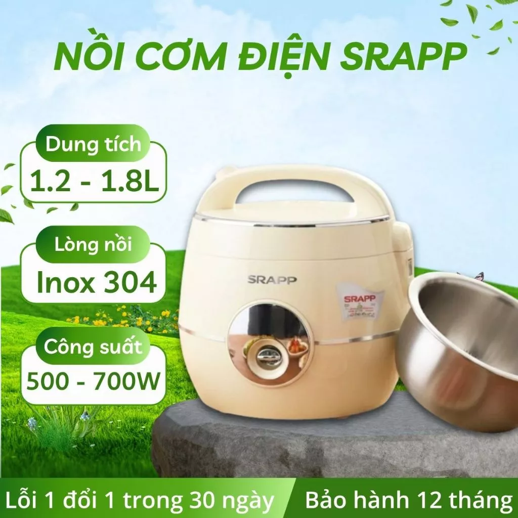 Nồi cơm điện lòng inox SRAPP 187, nồi cơm lòng niêu giữ nhiệt chống dính cực tốt, chất liệu inox 304