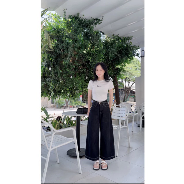 (Suông nấm 90cm) M62 Quần jeans suông cho nấm lùn ống to màu đen xám cho nữ không co giãn chiều dài 90cm khonhamai