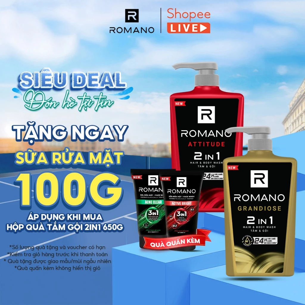 [SVIP] Tắm gội cho nam Romano 2in1 hương Nước hoa / Gen Z 650g / 610g / 812g / 900g chai