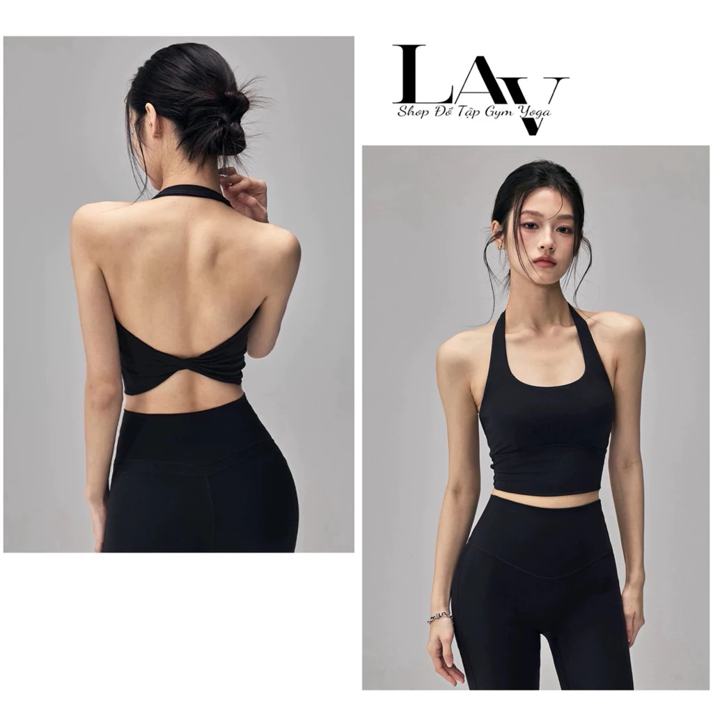 Áo bra tập yoga, pilates thể thao cổ yếm lưng xoắn, mút đệm liền áo ôm body - LAV Activewear/B252