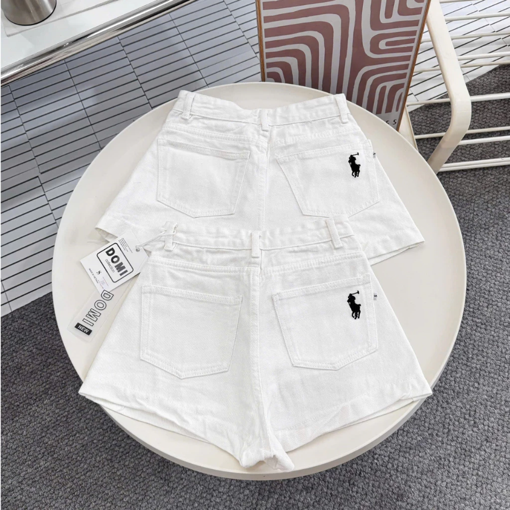 Quần Short Jean Nữ Ống Rộng Màu Trắng Lưng Cạp Cao Vải Cotton Mềm Mát Không Co Giãn Q440
