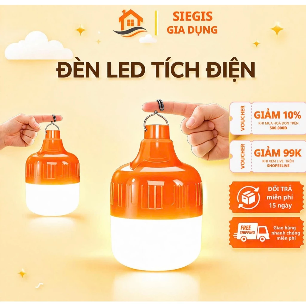 Đèn tích điện DIDOOGLT Đa Năng - Bóng Đèn Tích Điện Sạc USB Công Suất 200W Chống Nước Tiện Lợi
