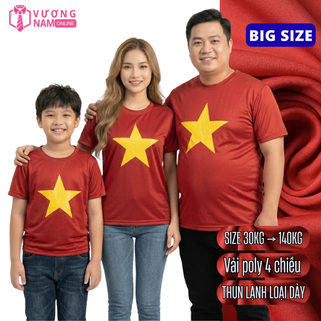 Áo thun cờ đỏ sao vàng VIỆT NAM cao cấp vải poly co giãn 4 chiều logo in nhiệt tốt BIG SIZE cố tròn VNO176