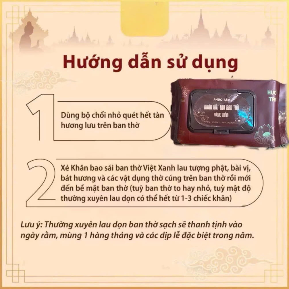 Khăn Ướt Bao Sái Ban Thờ Phúc Tâm Hương Trầm Tự Nhiên An Toàn - Thùng 10 Gói & 24 Gói