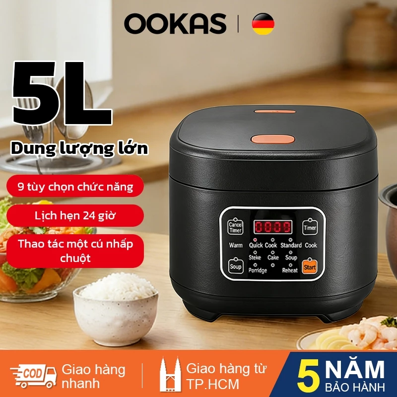 OOKAS Nồi cơm điện đa năng，5L dung tích lớn 220V Chảo Chống Dính