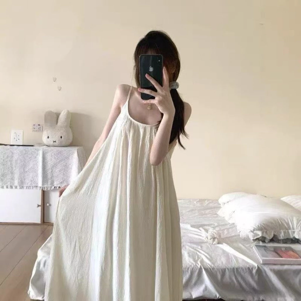 Đầm ngủ 2 dây dáng suông kèm mút ngực – Vải xốp mềm mát, tiểu thư nhẹ nhàng