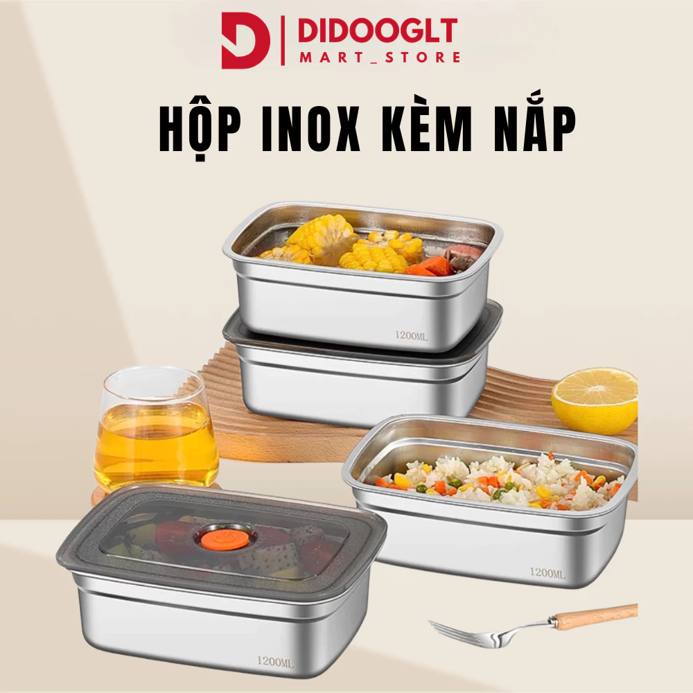 Bộ Hộp Inox Kèm Nắp Đậy Kín Didooglt Bảo Quản Thực Phẩm Đa Năng Dùng Cho Tủ Lạnh Và Lò Vi Sóng