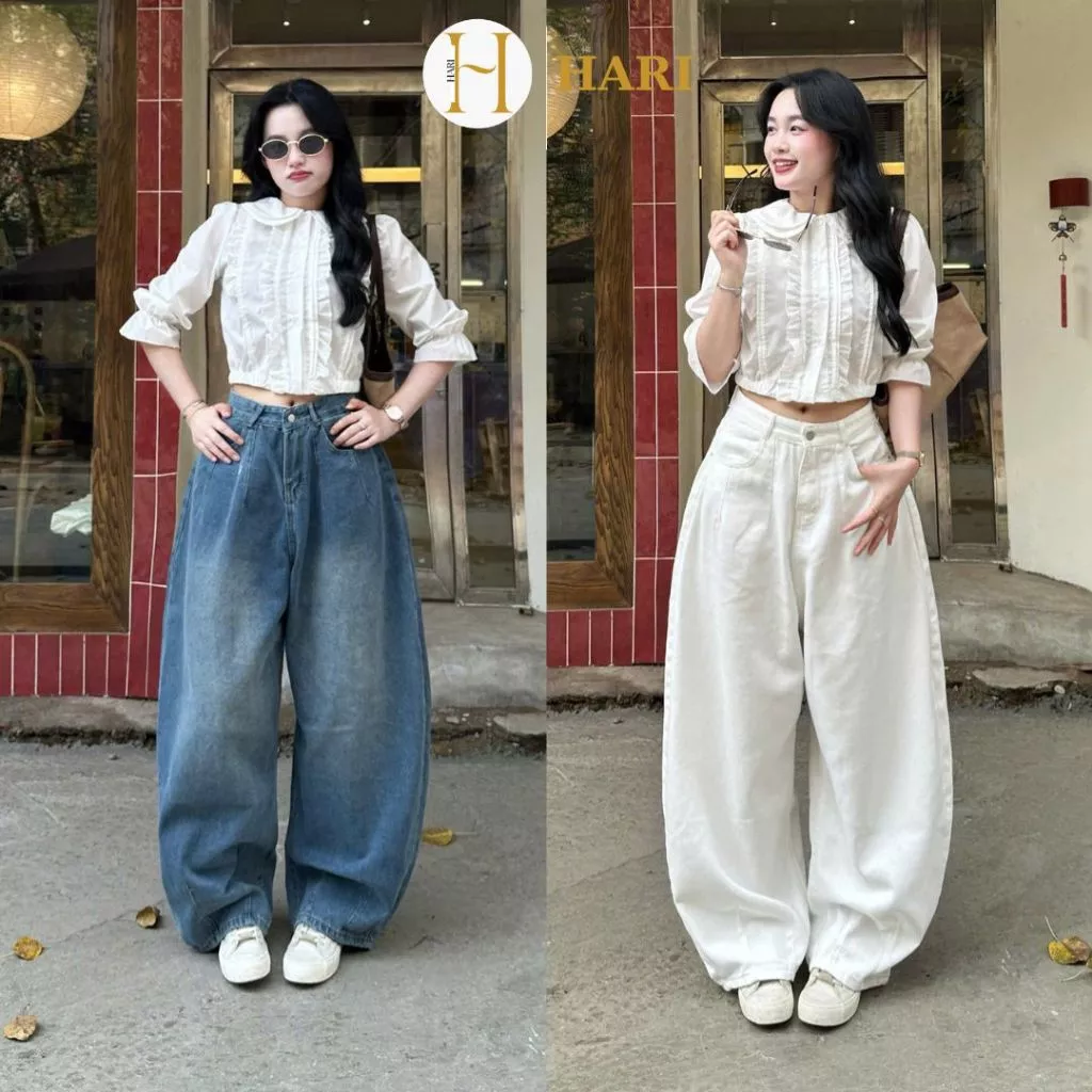Quần Jean Hari Ống Suông dày dặn tôn dáng cạp cao style Hàn quốc