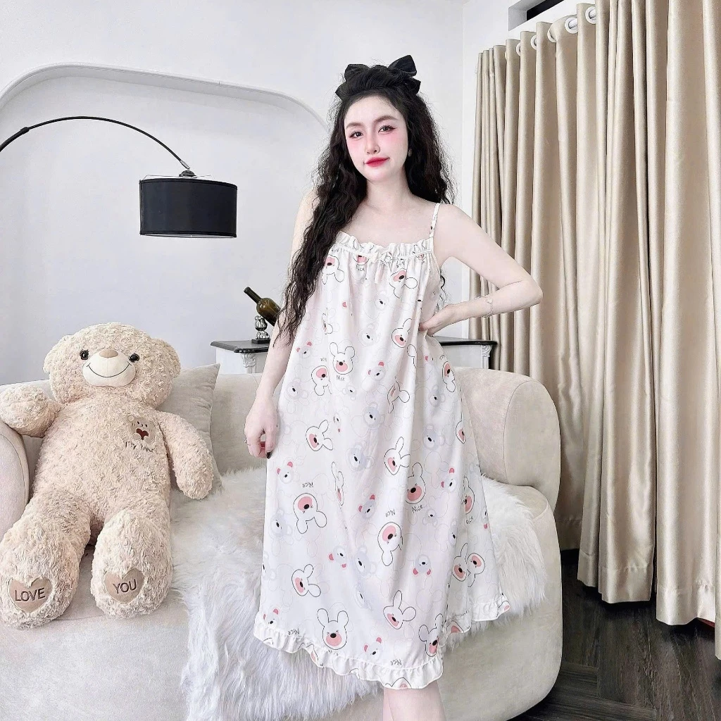 [N1-BigSize]-Đồ Bộ Mặc Nhà, Pijama 2 Dây, Váy ngủ hai dây chất lụa 100D thoáng mát, mềm mịn, dễ thương-BALII