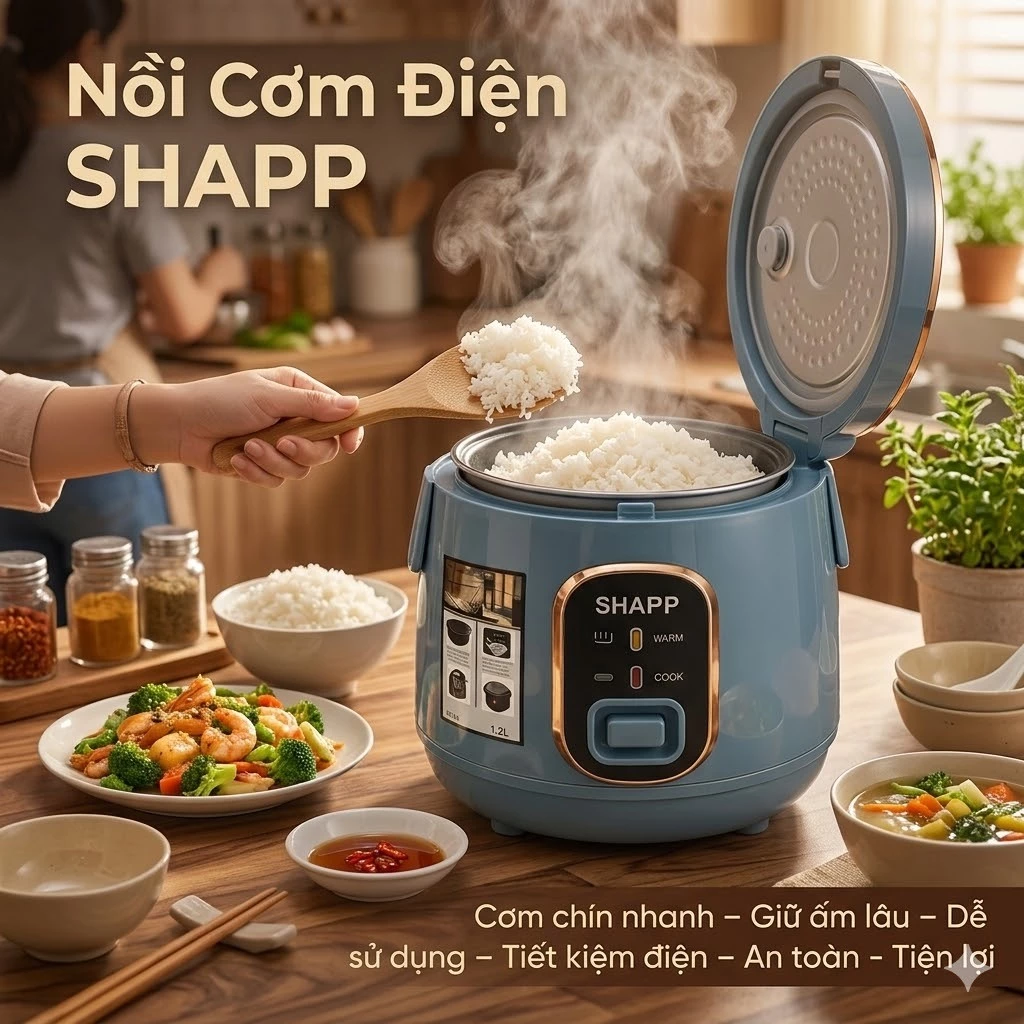 Nồi Cơm Điện SHAPP Dung Tích 1.2L-1.8L, Nấu Cơm Dẻo, Chống Dính,Nấu Nhanh,Tiện Lợi