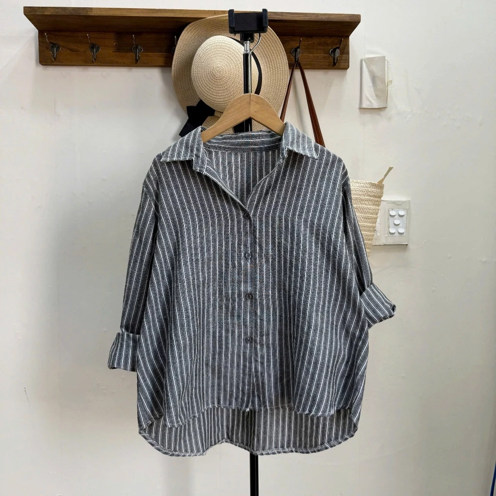 Áo Sơ Mi Bigsize Kẻ Sọc Phom Rộng Basic Dài Tay Thanh Lịch Vạt Bầu Dễ Thương size 50-95kg - A328