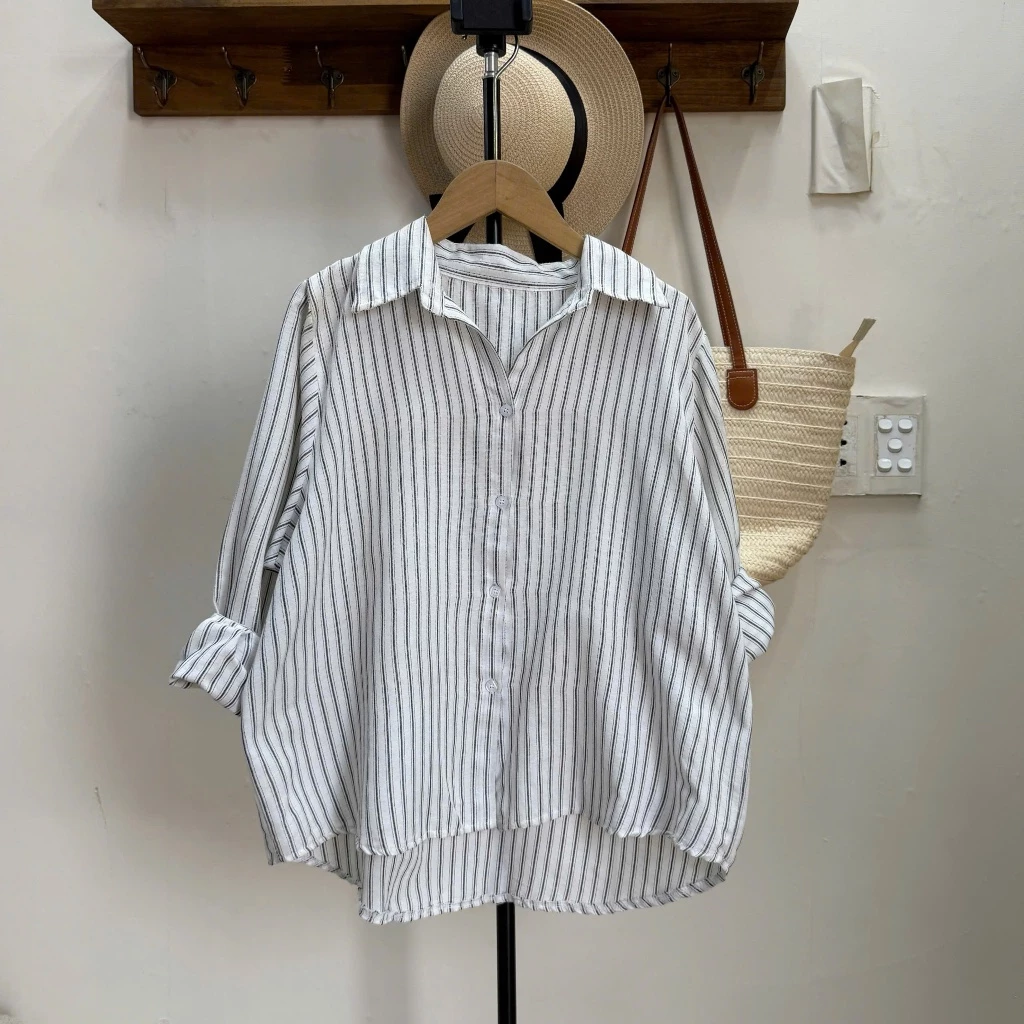 Áo Sơ Mi Sọc Kiểu Nữ Đậu Bigsize Phom Rộng Dài Tay Thời Trang Phong Cách A328