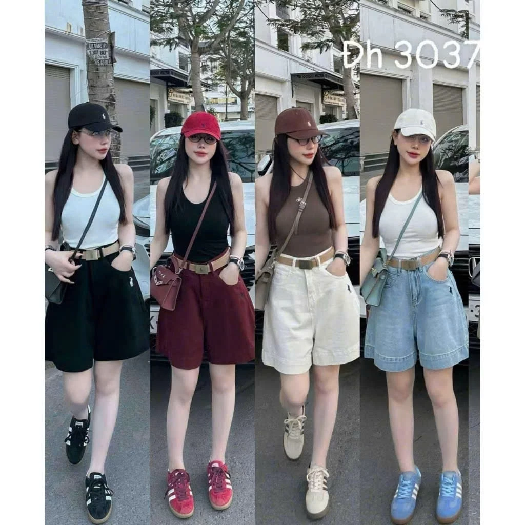 Quần Short Jeans Hoạ Tiết Thêu Ngưa Vải Mềm Cạp Cao CÓ KHÓA TRƯỚC - CHUN SAU