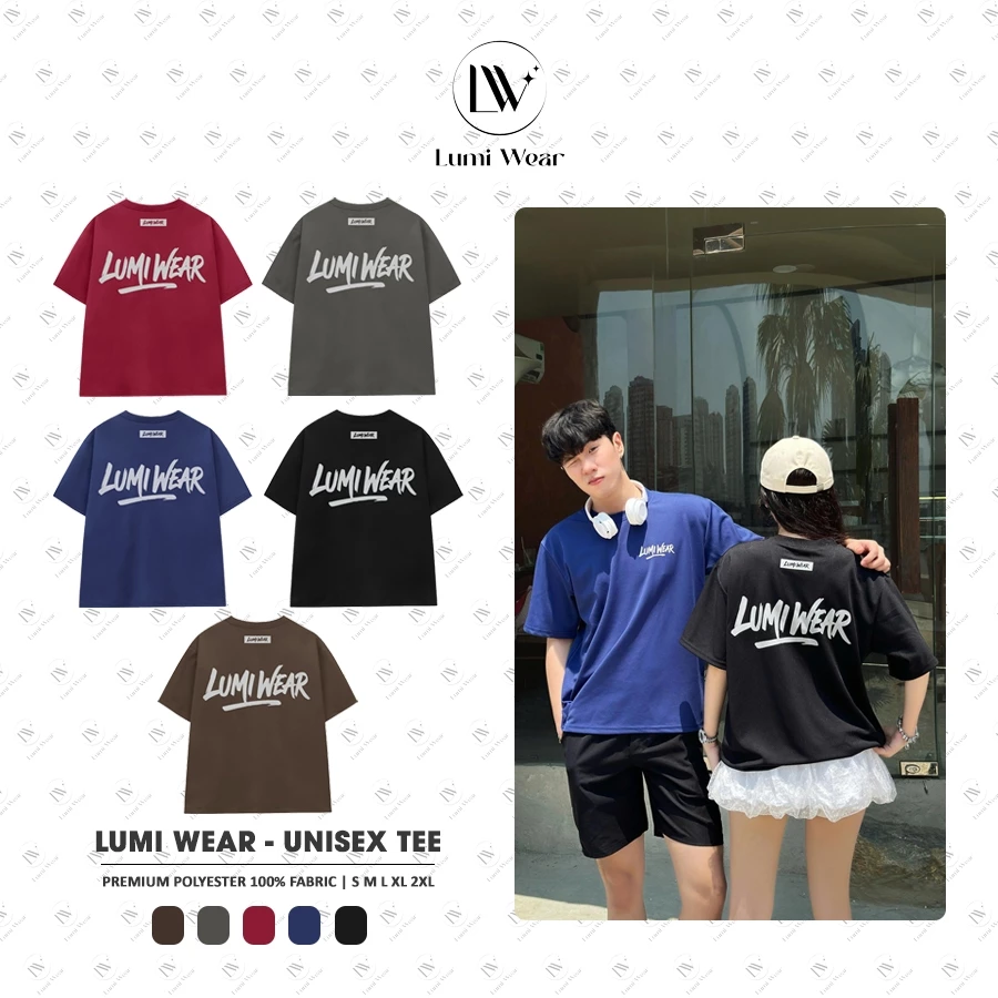 Áo Thun Form Boxy Lumi Wear D01 Unisex Nam Nữ In 2 Mặt Chất Polyester Cổ Tròn Basic Kiểu Áo Tay Lỡ
