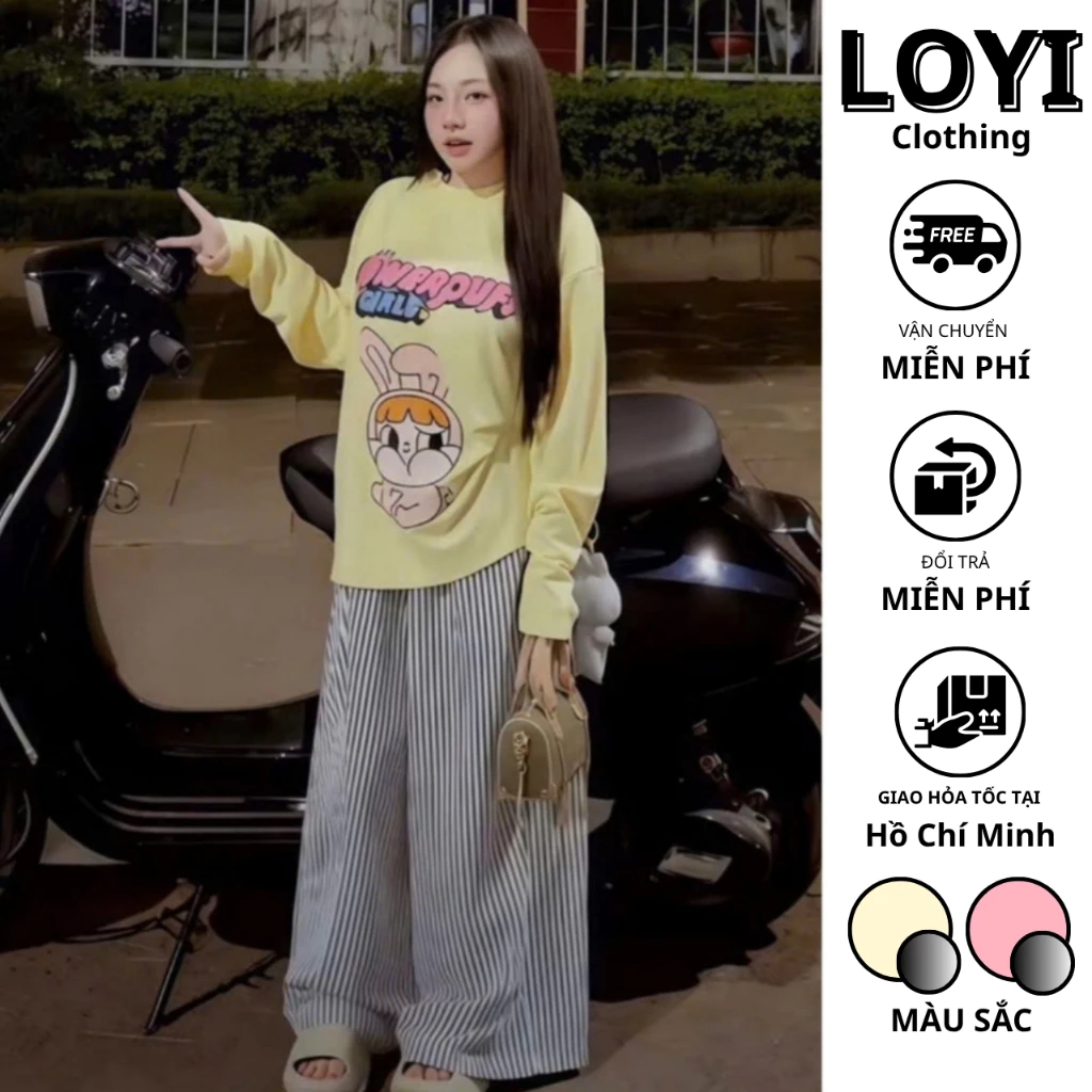 [Hỏa Tốc] Set Quần Ống Suông Kẻ Mix Áo Crybaby Tay Dài Form Rộng, Đồ Bộ Nữ Ulzzang Dạo Phố