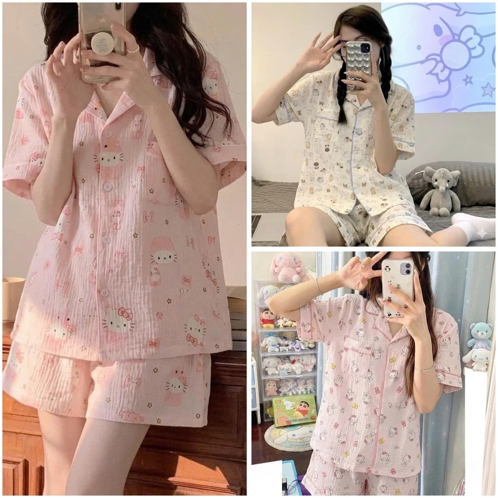 Bộ pijama tiểu thư thiết kế cổ bẻ dễ thương nữ, set đồ ngủ quần đùi áo cộc pyjama form rộng tiểu thư xinh B66