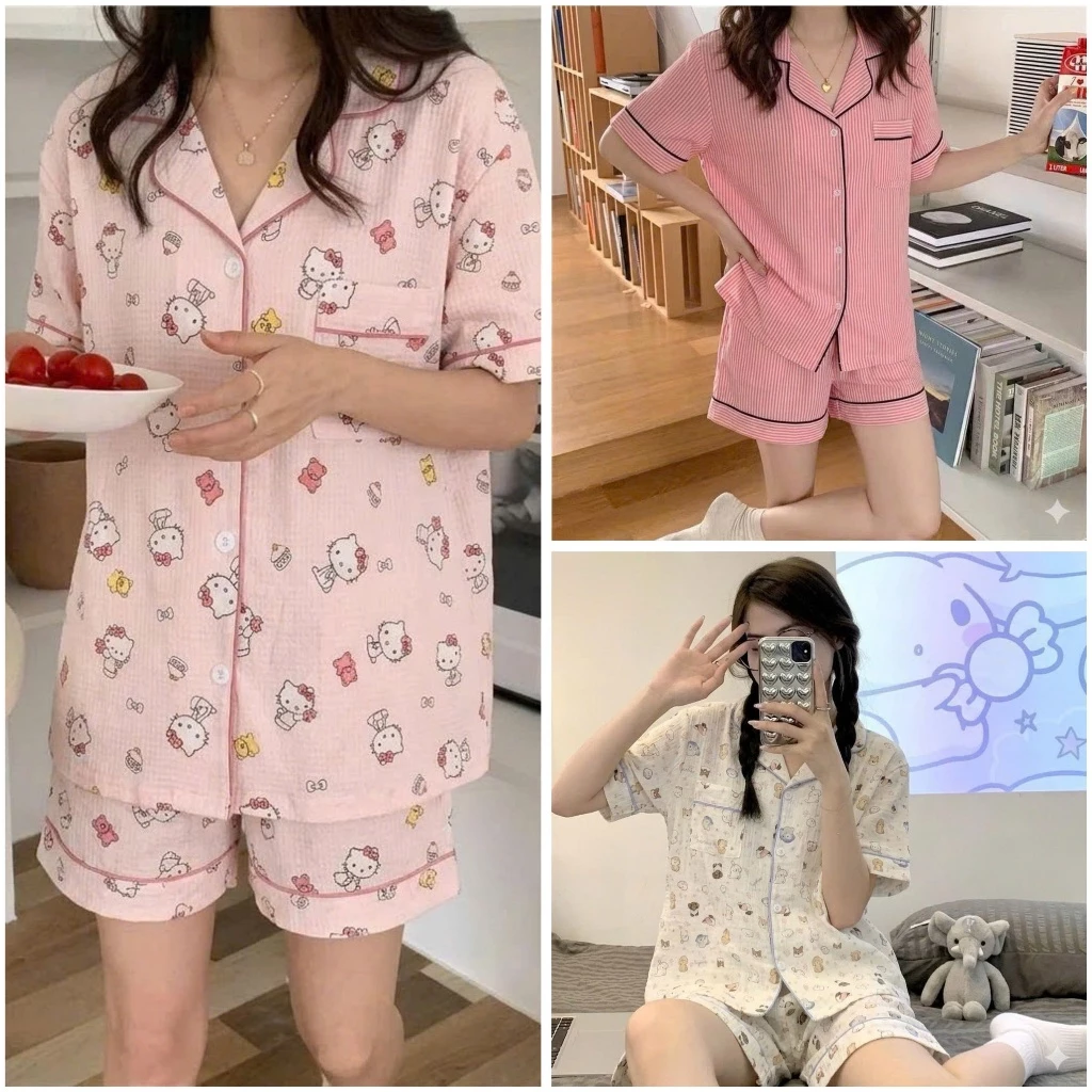 Bộ pijama mùa hẻ mẫu mới tay cộc quần đùi nữ, đồ bộ pijama nữ mặc nhà họa tiết dễ thương cute B66