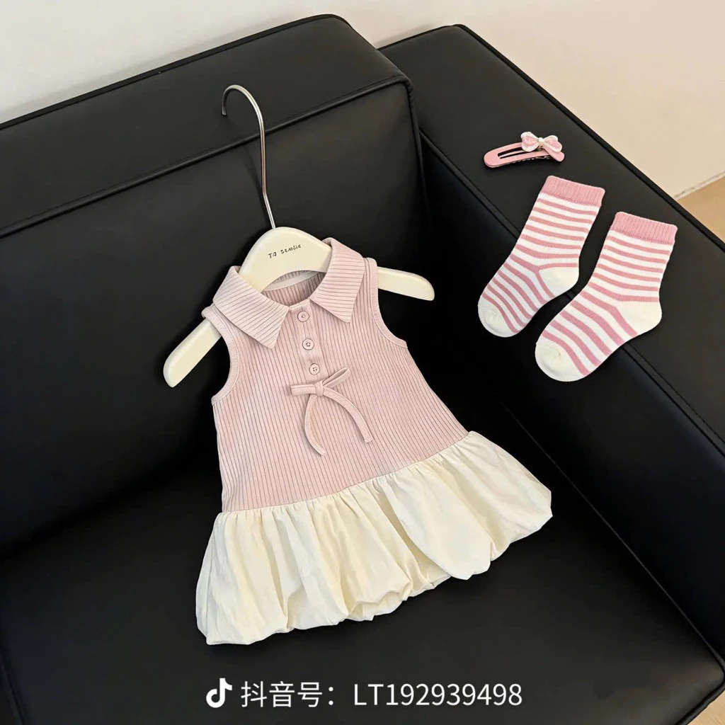 (Deal Hot ) Váy polo hồng phối chân bí bồng xinh xắn cho bé gái diện đi chơi , đi biển (9-24kg)