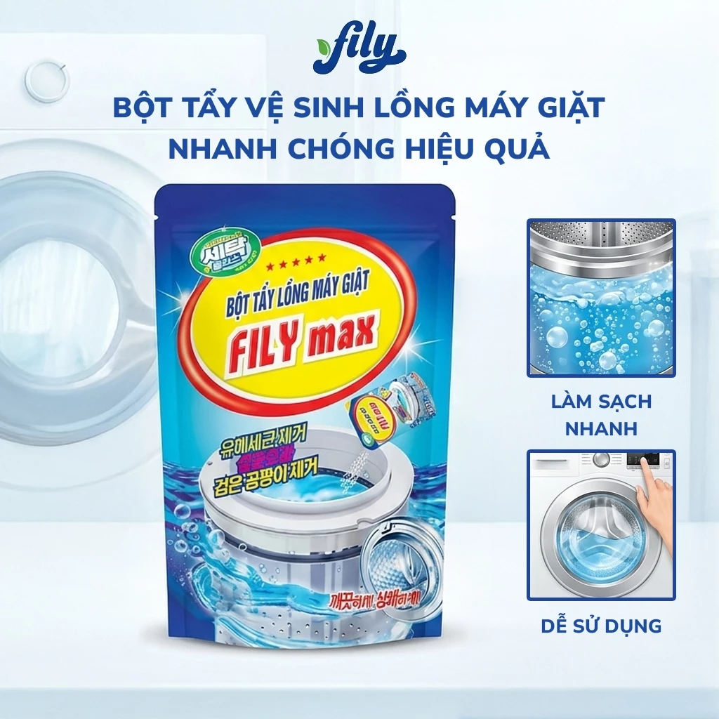 Bột Vệ Sinh Lồng Máy Giặt Khử Mùi Diệt Khuẩn Fily Max Bột Tẩy Lồng Giặt Cho Máy Cửa Trước Cửa Trên