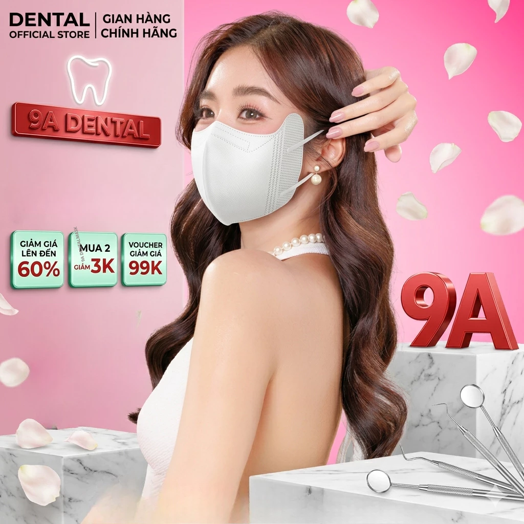 Thùng 200 Cái Khẩu trang 9A DENTAL 5 lớp NGƯỜI LỚN Kháng Khuẩn,Form rộng chống nắng và tia UV