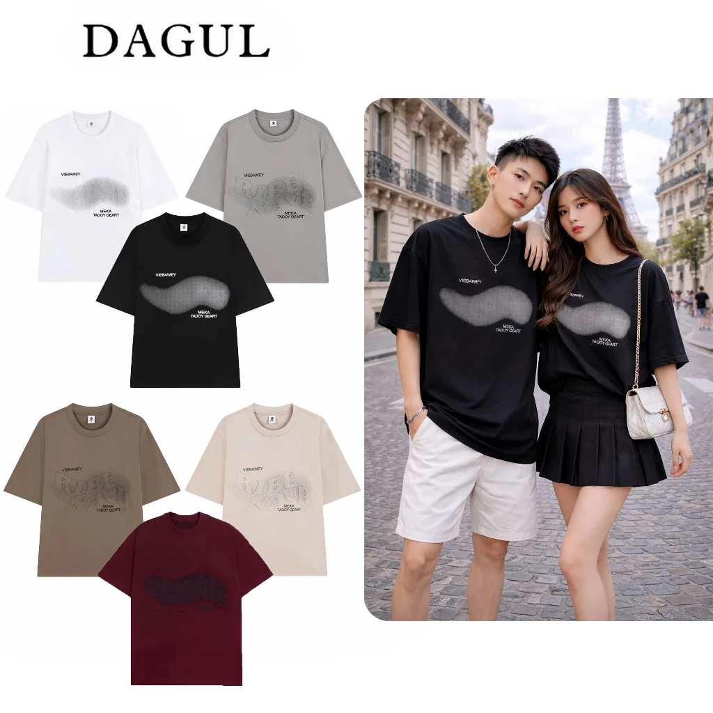 (M-28) [ DEAL MỞ BÁN ] COMBO 2 Áo thun cotton DAGUL, dập nổi in cham cao cấp, cổ tròn Nam Nữ