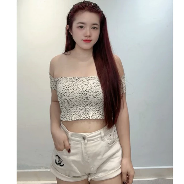 Áo Croptop bẹt vai hoa nhí,áo ống nhúng thung tay con baby teen xinh xắn thời trang đi biển