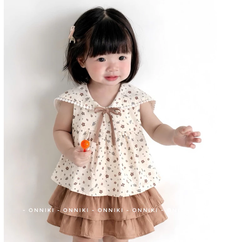 [THANH LÝ] Set Bộ Bé Gái Hàn Quốc Babydoll + Chân Váy Hai Tầng 2026 Hoạ Tiết Hoa Dễ Thương