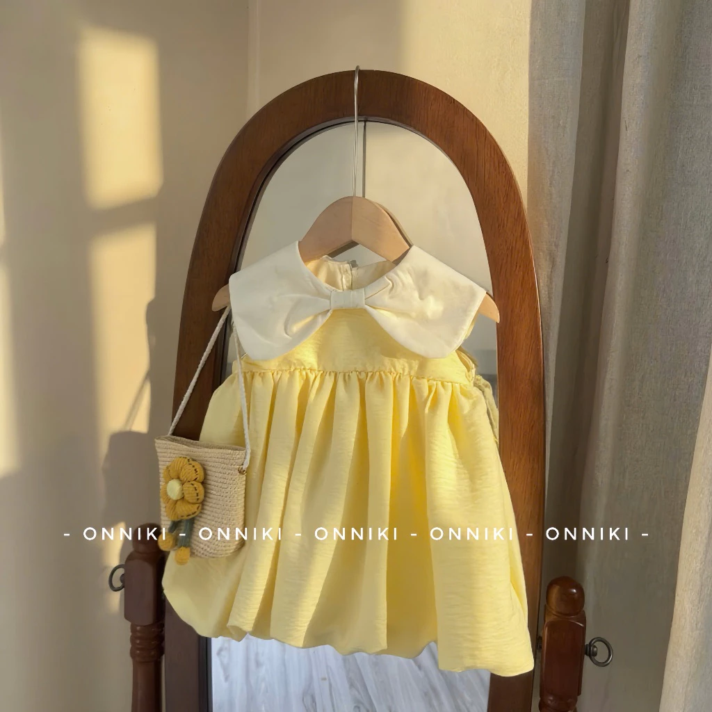 [6-25kg] Váy Bé Gái Dáng Bí Babydoll Cổ Nơ Sát Nách Chất Đũi Mềm Cho Bé Gái Đi Học Đi Chơi