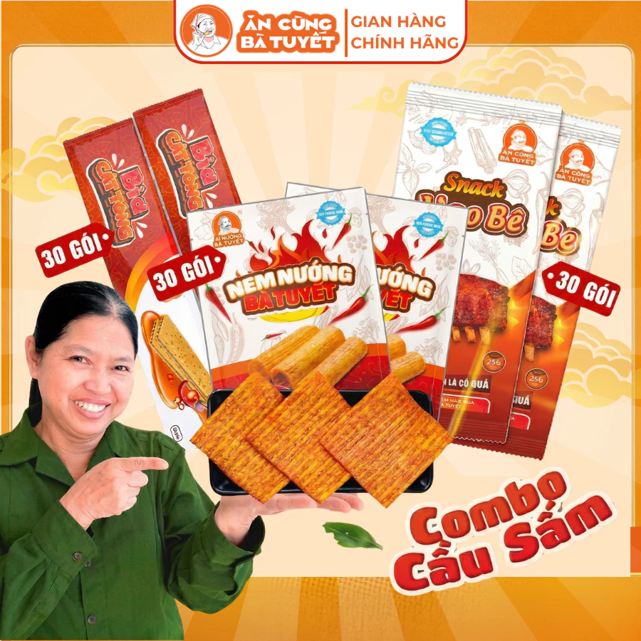 COMBO GỌI SẤM : 30 snack nem nướng phên +30 snack bìa cát tông+30 snack bò kobe snack  - ĂN CÙNG BÀ TUYẾT M18