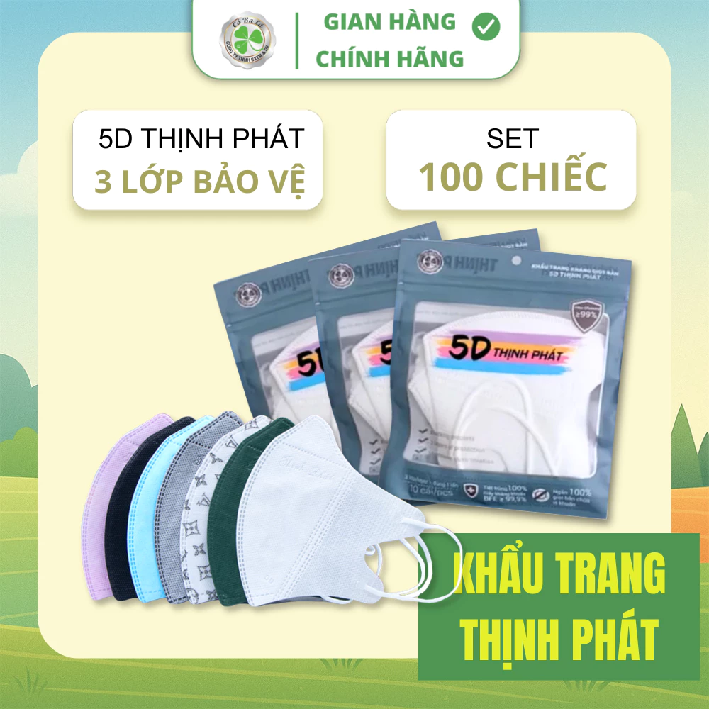 [Set 100 Cái] Khẩu Trang 5D THỊNH PHÁT Đủ Màu Chính Hãng, 3 Lớp Kháng Khuẩn Dễ Thở, Chống Bụi Mịn