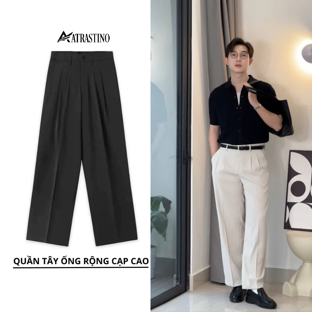 Quần tây nam ống rộng xếp 2 ly suông đứng, cạp cao hách dáng chất vải lụa mịn chống nhăn - QA009