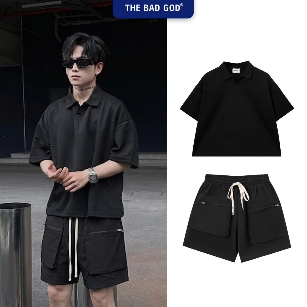 Set Bộ Polo Nam Nữ The Bad God Serenity Boxy Áo Chất liệu Cá Sấu CVC Gắn Tag Da Quần Gió Túi Hộp Menswear