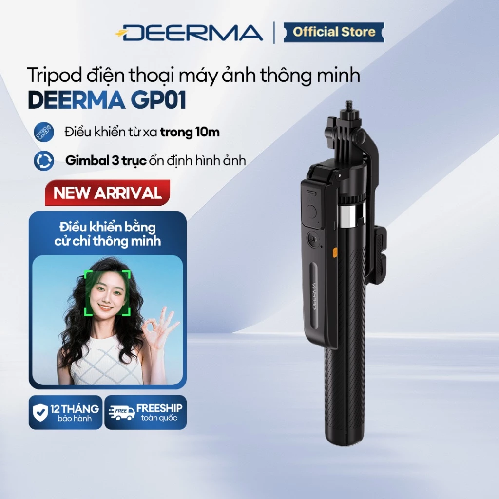 Tripod điện thoại máy ảnh thông minh Deerma GP01 xoay 360° không giới hạn, kèm điều khiển từ xa, 4 chân - BH 12 tháng