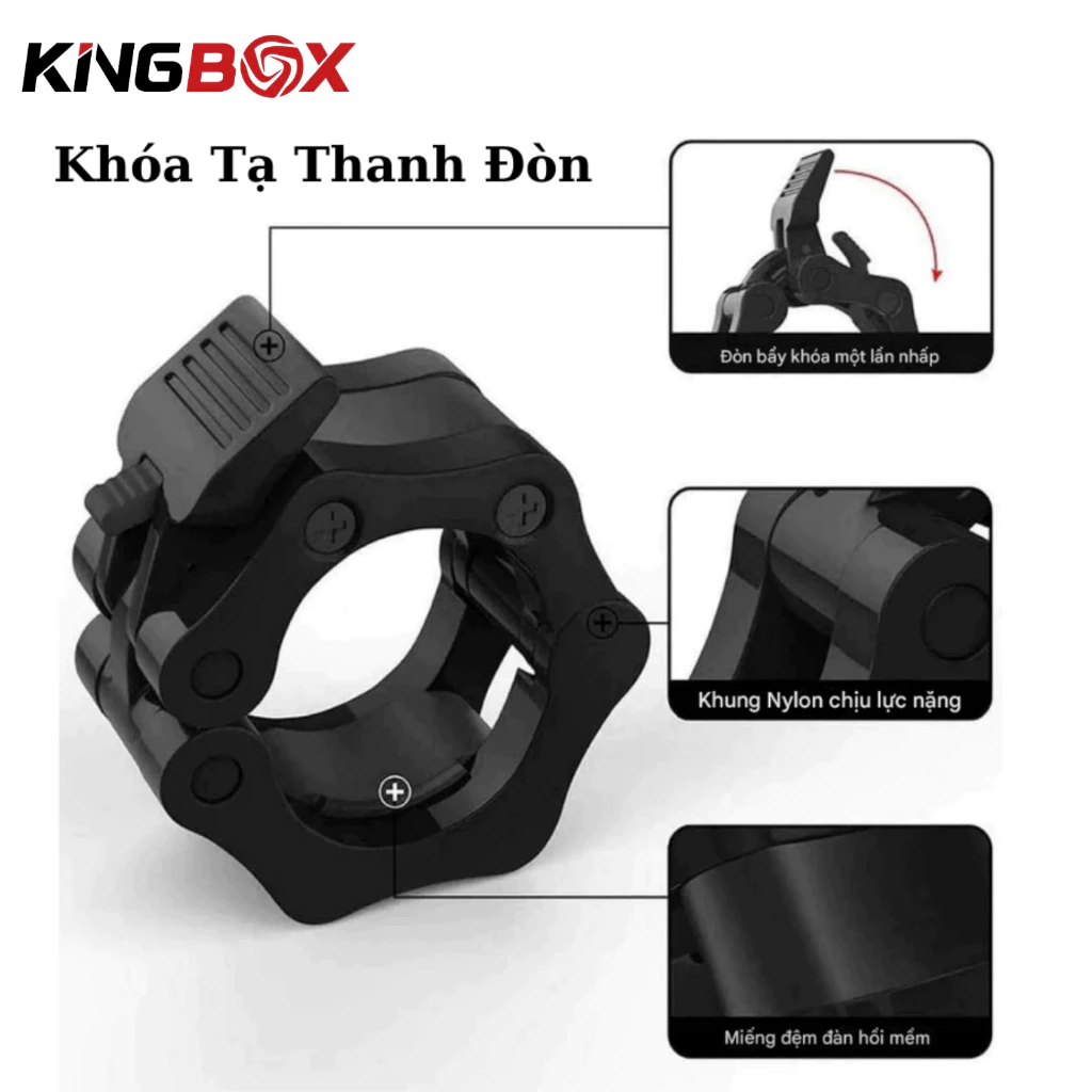 Khóa tạ thanh đòn tạ KINGBOX, Kẹp khóa bản nâng cấp rộng 25mm, 50mm