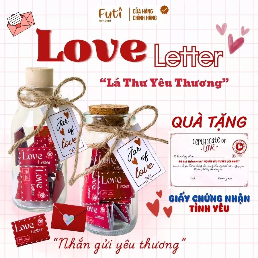 Lọ Lá Thư Tình Yêu, Gửi Gắm Lời Yêu Thương Cho Bạn Bè, tặng bạn gái, Quà Handmade Dễ Thương quà tặng người yêu The Cute