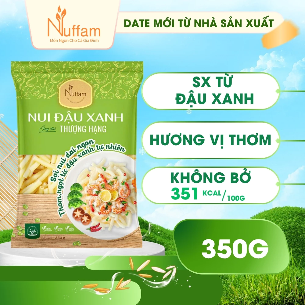 Nui Ống Dài Vàng Đậu Xanh Eat Clean Giảm Cân Ăn Kiêng Nuffam - Túi 350gr