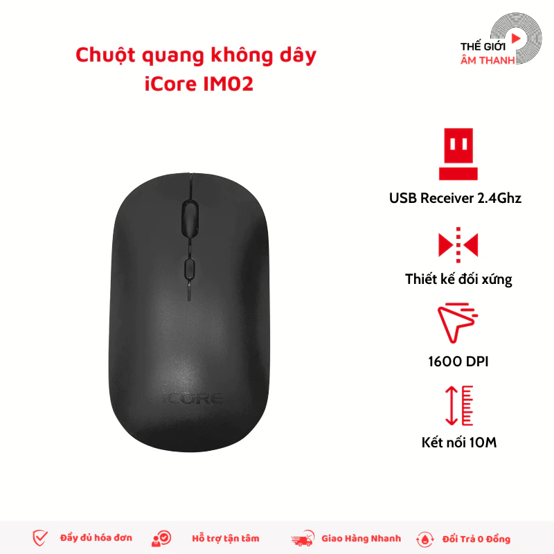 Chuột Không Dây iCore IM02, Kết Nối USB Phạm Vi 10m, Độ Phân Giải Cao 1600DPI - THẾ GIỚI ÂM THANH