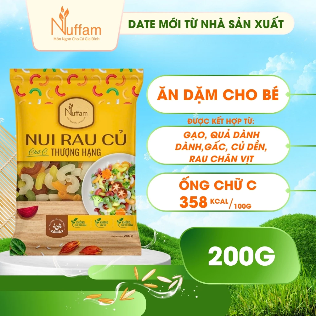 Nui Rau Củ Quả Ngũ Sắc Chữ C Ăn Dặm Cho Bé Eat Clean Giảm Cân Nuffam - Túi 200gr