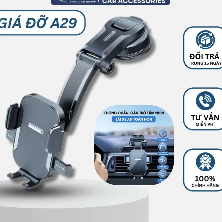 Giá đỡ kẹp điện thoại trên ô tô dán taplo A29 dạng thác nước không che tầm nhìn xoay 360 độ